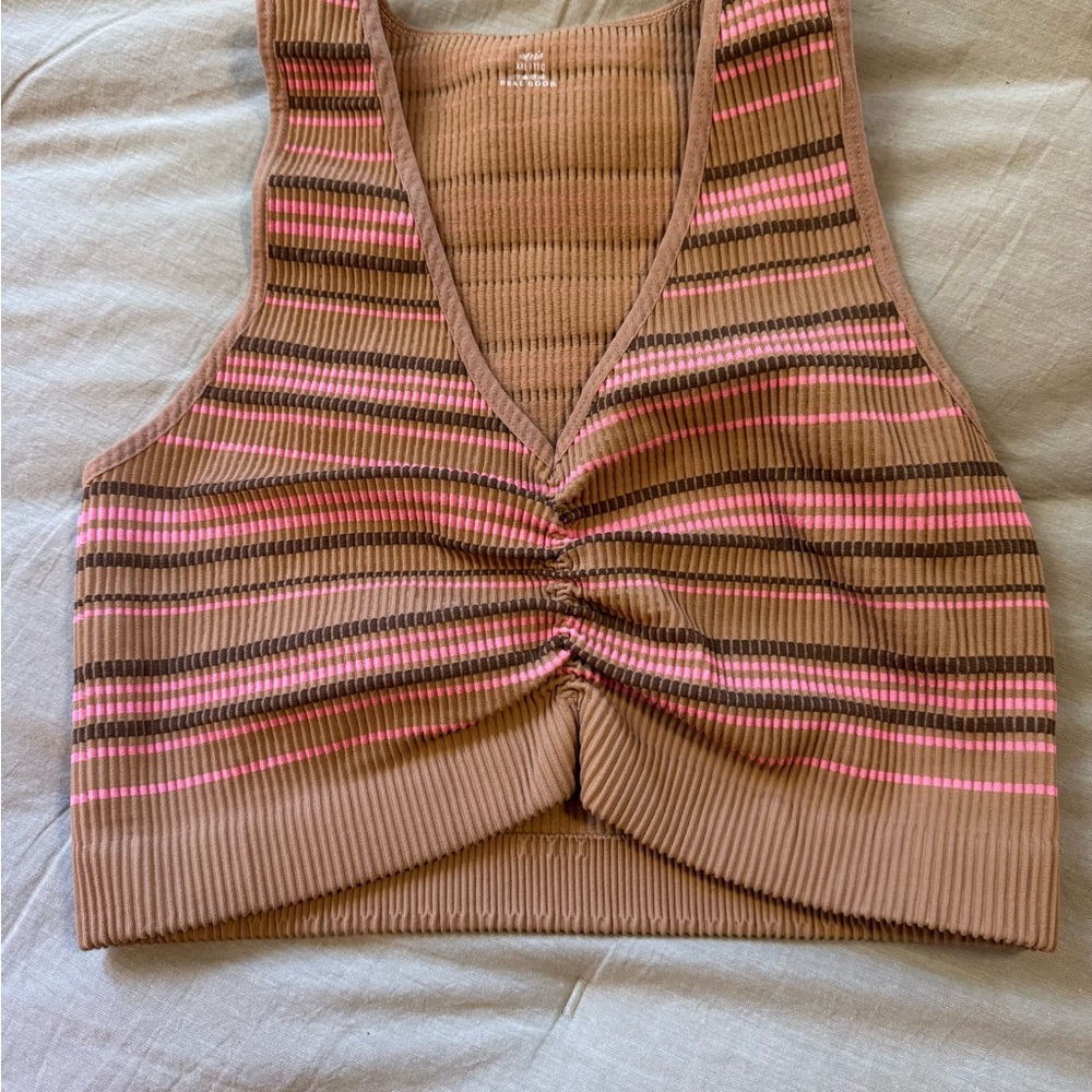 Aerie Pink and Brown Striped Crop Top